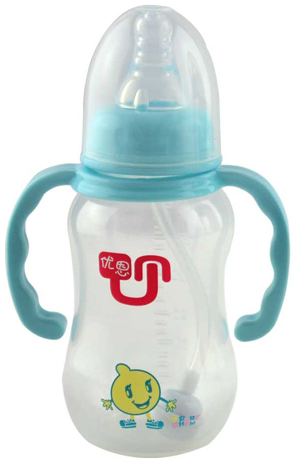 優(yōu)恩標口帶手柄藍色PP奶瓶180ml