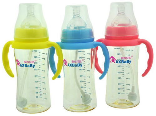 安心貝比雙柄寬口自動(dòng)吸管弧形奶瓶280ml