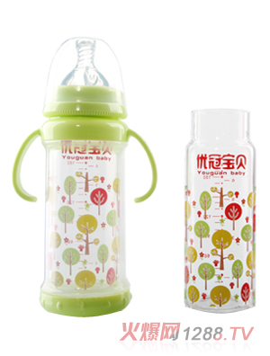 優(yōu)冠寶貝雙層玻璃奶瓶210ml綠色
