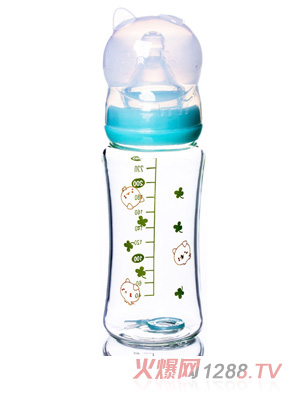 KUNKUN藍(lán)色造型蓋寬口徑玻璃奶瓶240ml