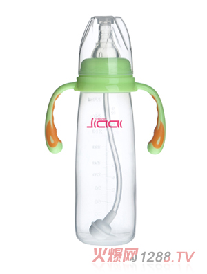 佳愛自動標(biāo)口易握方形PP奶瓶240ML